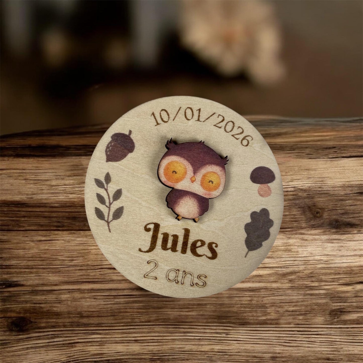 Magnet en Bois Personnalisé – Thème Animaux de la Forêt