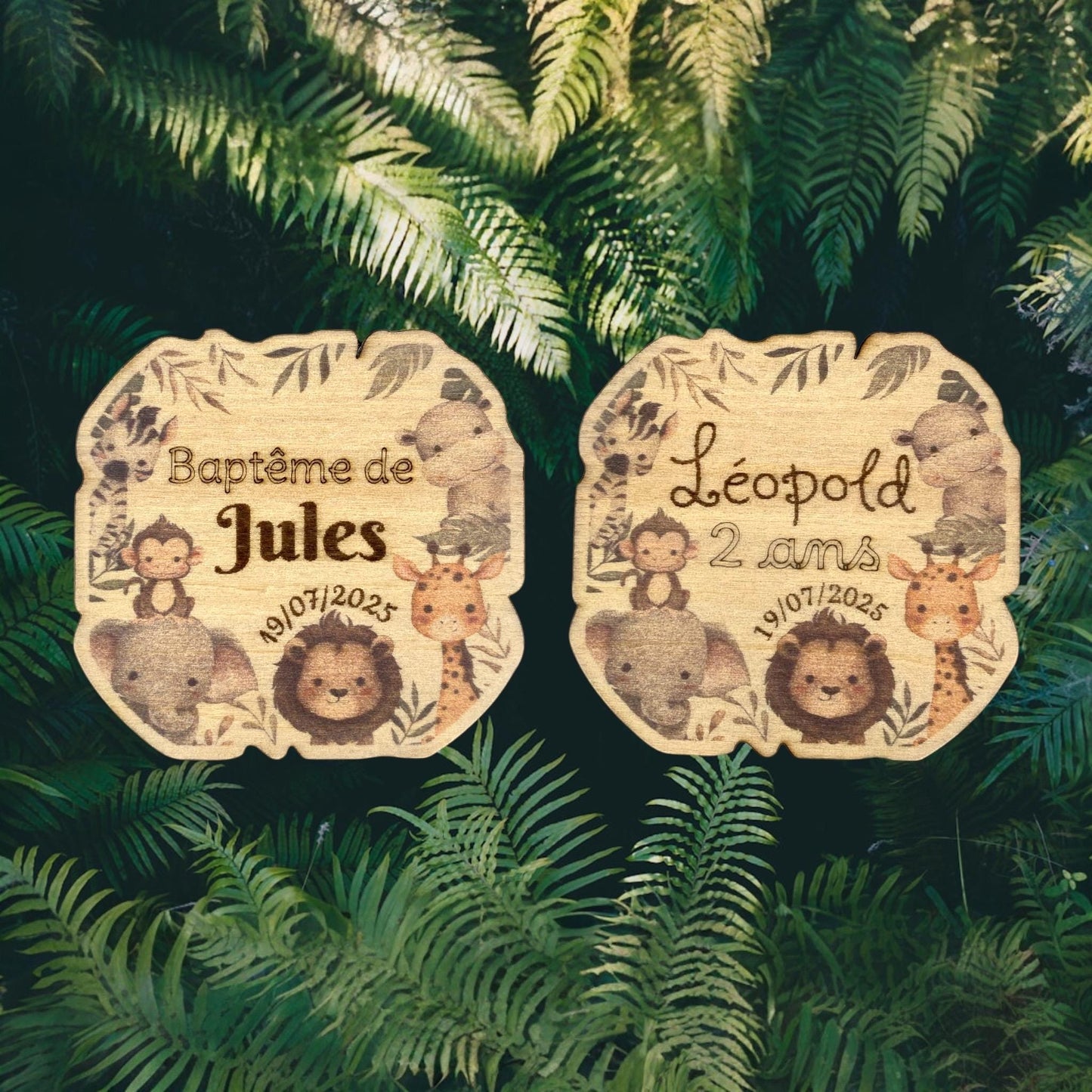 Magnet Jungle et Savane en Bois – Souvenir Baptême & Fête