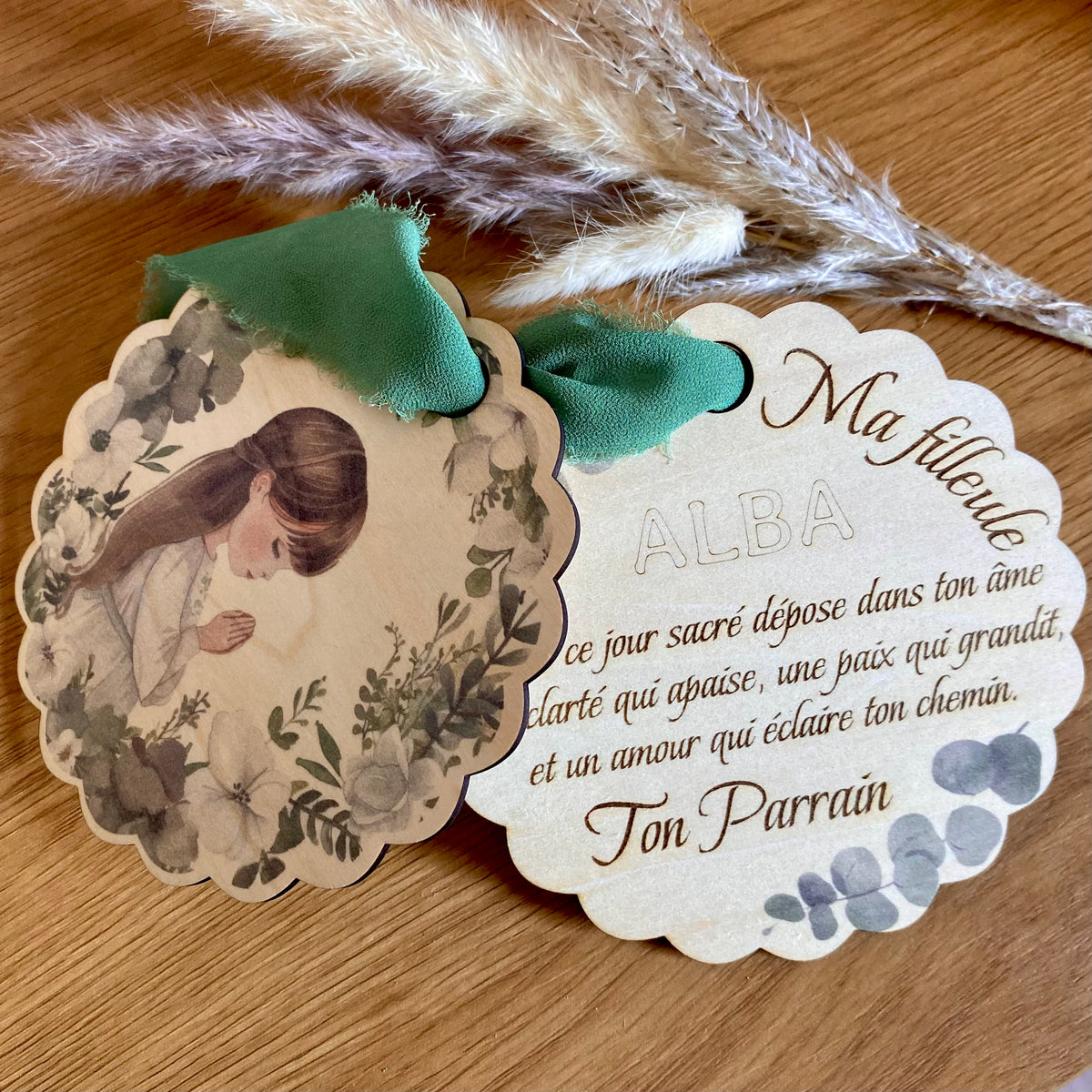 Carte en Bois – Cadeau Personnalisé communion ou première communion, Parrain, Marraine)