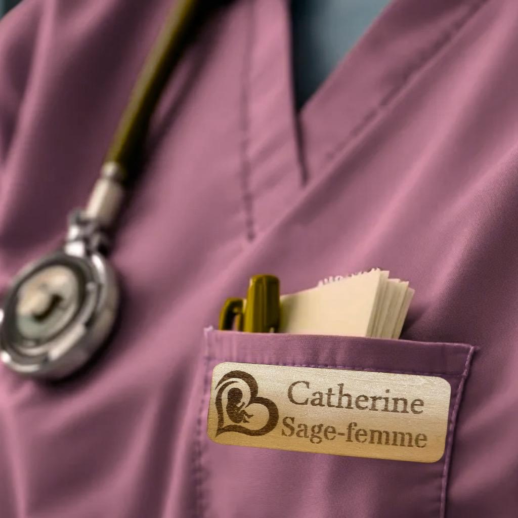 Badge Professionnel en Bois Personnalisé – Pour Professionnels de Santé