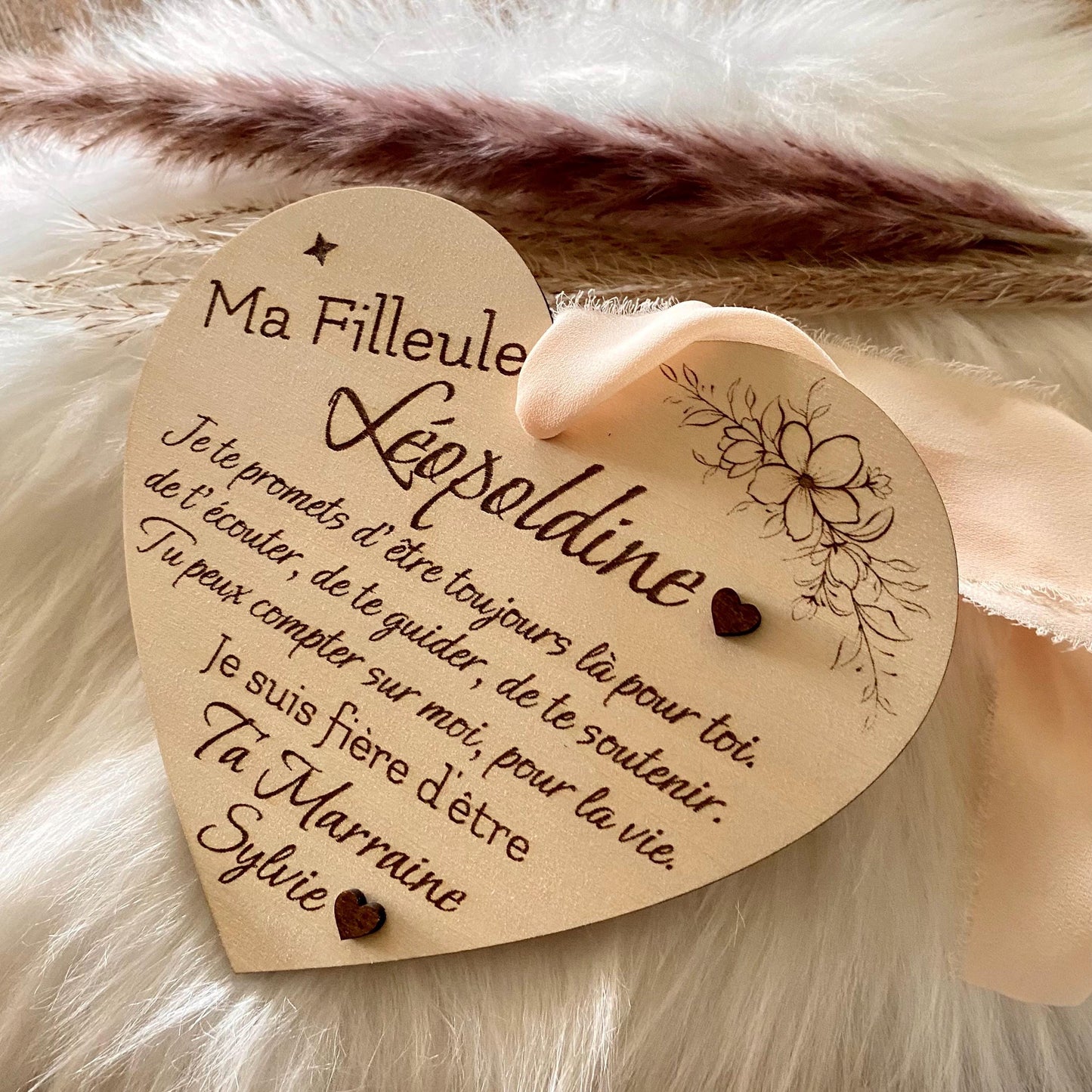 Carte Cœur en Bois – Cadeau Personnalisé (Baptême, Parrain, Marraine)