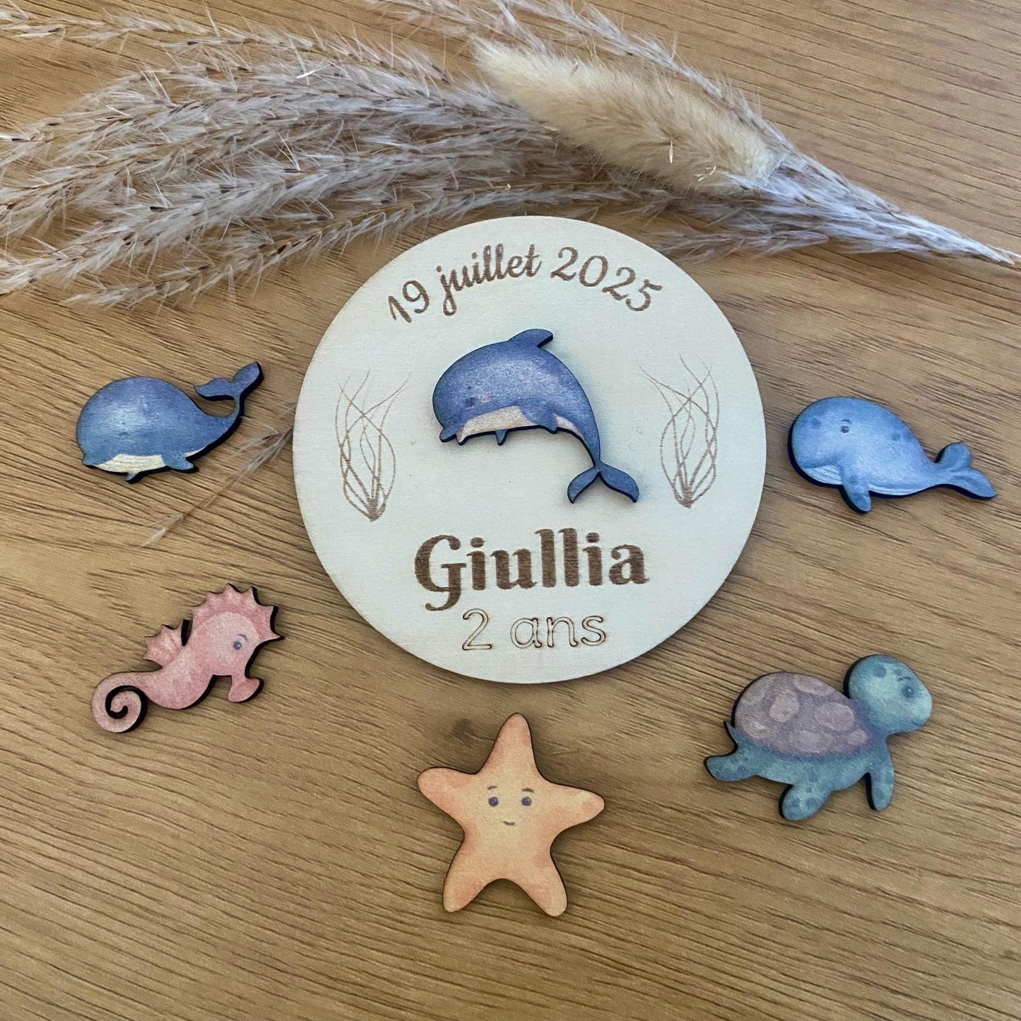 magnet dauphin en bois pour anniversaire cadeau invités