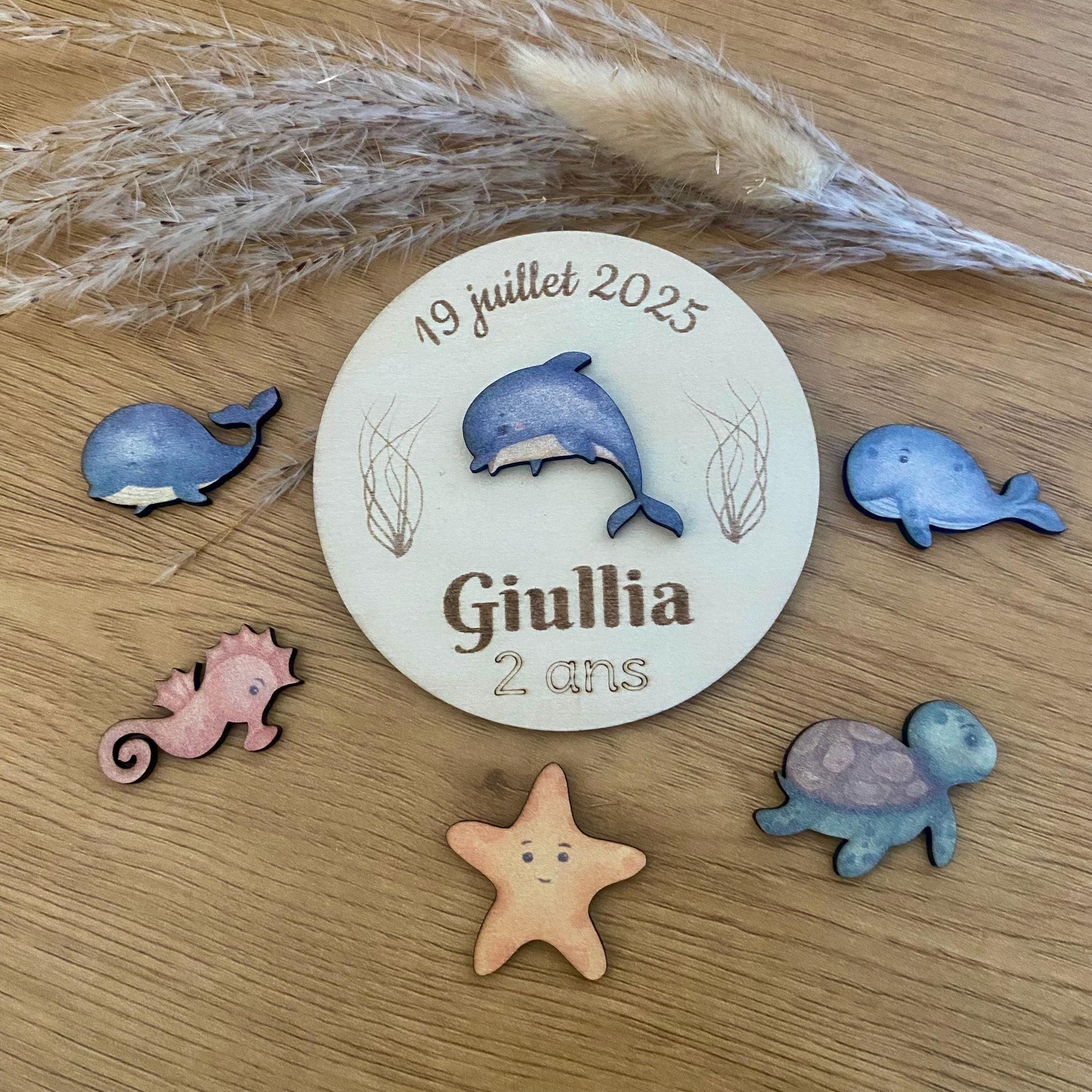 magnet dauphin en bois pour anniversaire cadeau invités