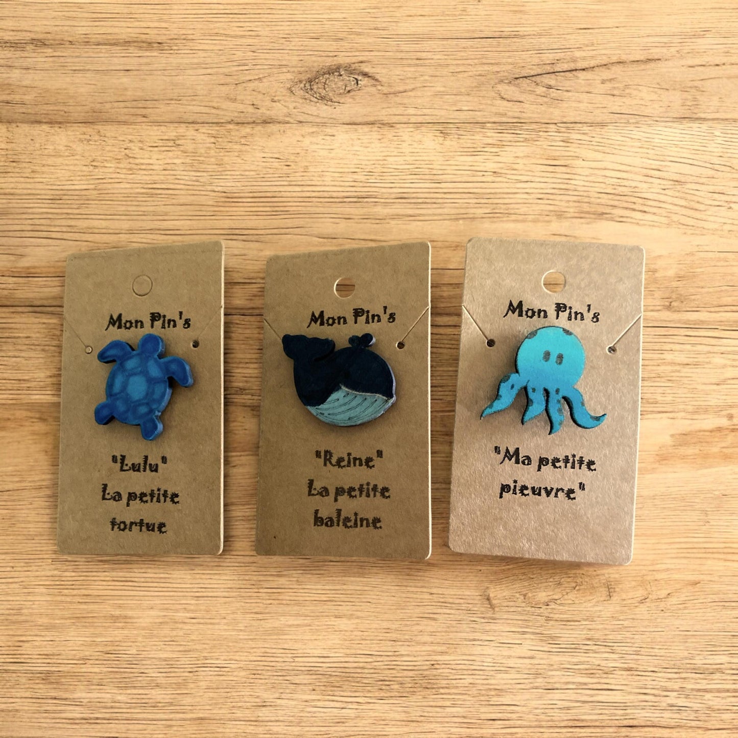 Pin's en Bois Animaux de la Mer – Badge au Choix pour Cartable