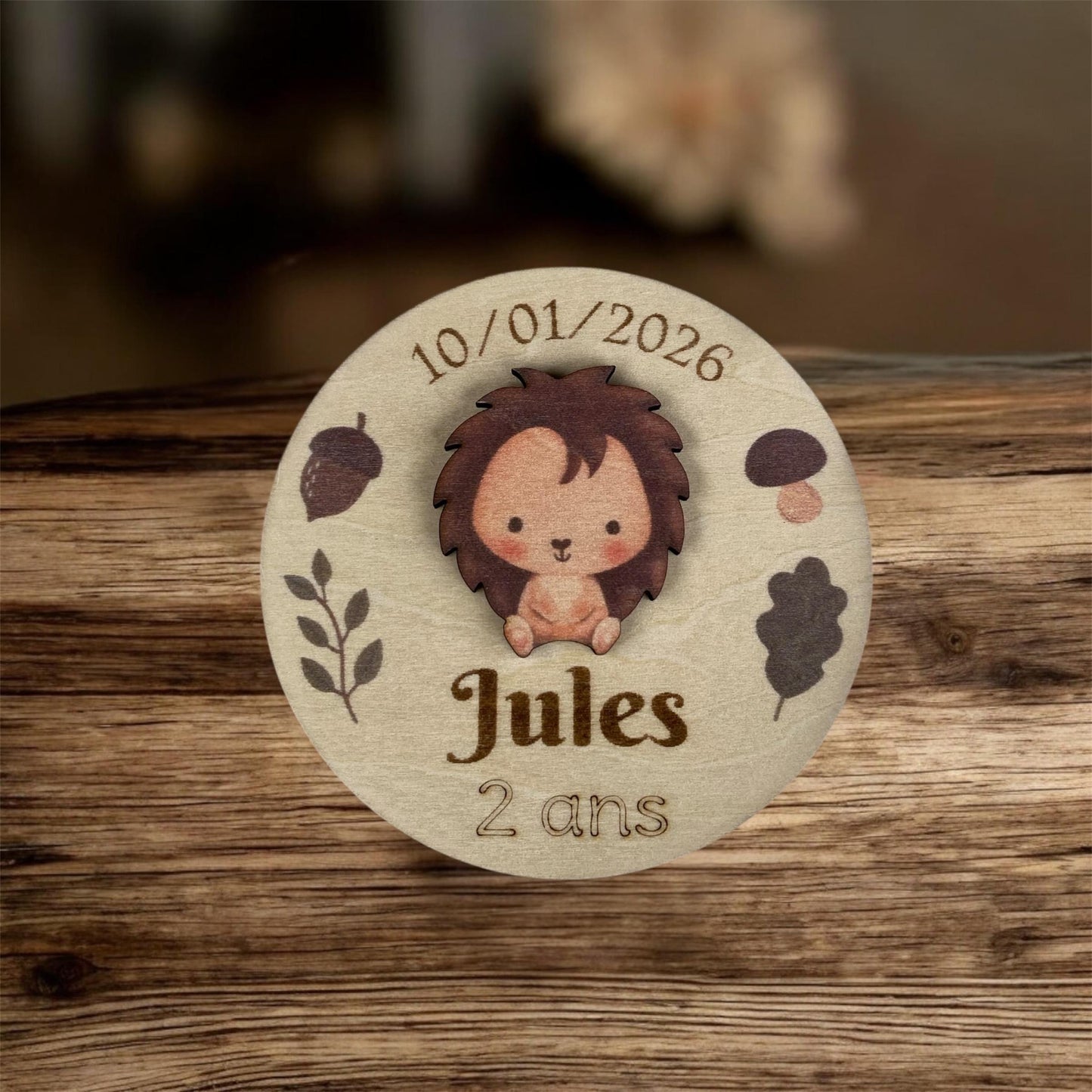 Magnet en Bois Personnalisé – Thème Animaux de la Forêt