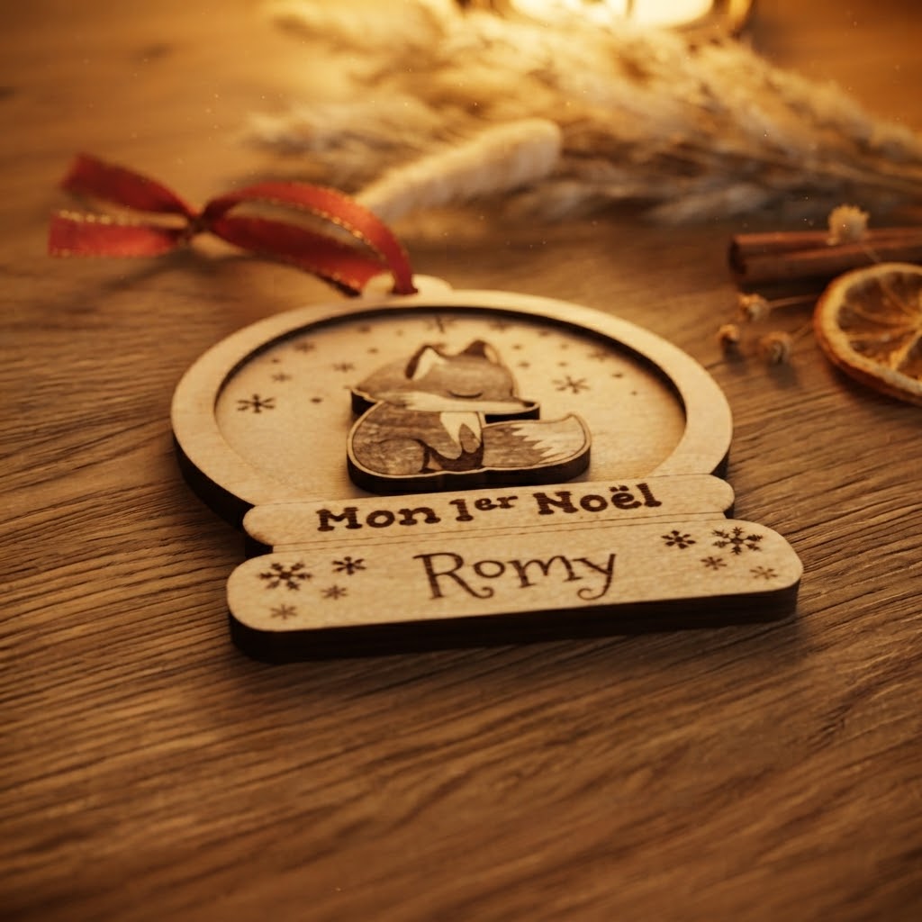 Boule de Noël Mon 1er Noël Renard en Bois Personnalisée