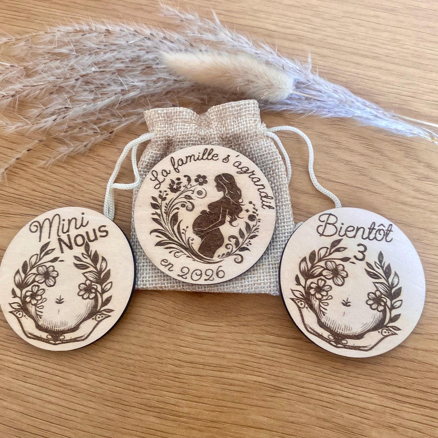 Magnet en Bois « Annonce de Grossesse » – Personnalisé