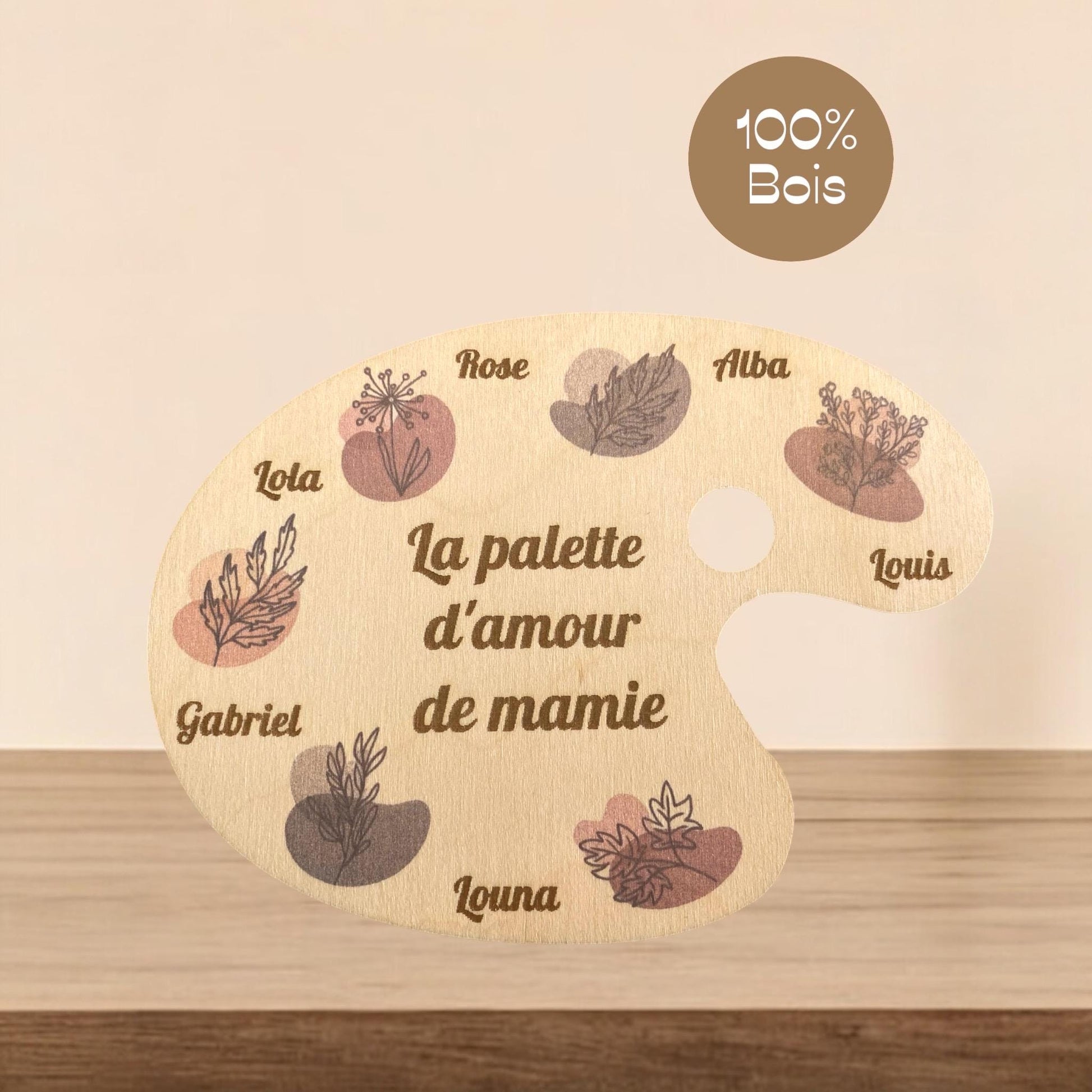 Palette de peinture en bois personnalisée avec prénoms