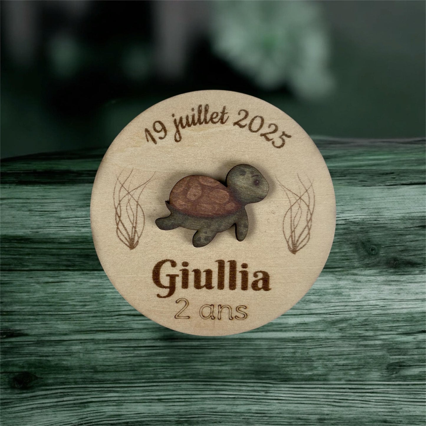 Magnet en Bois Personnalisé – Thème Animaux Marins (Anniversaire & Baptême)