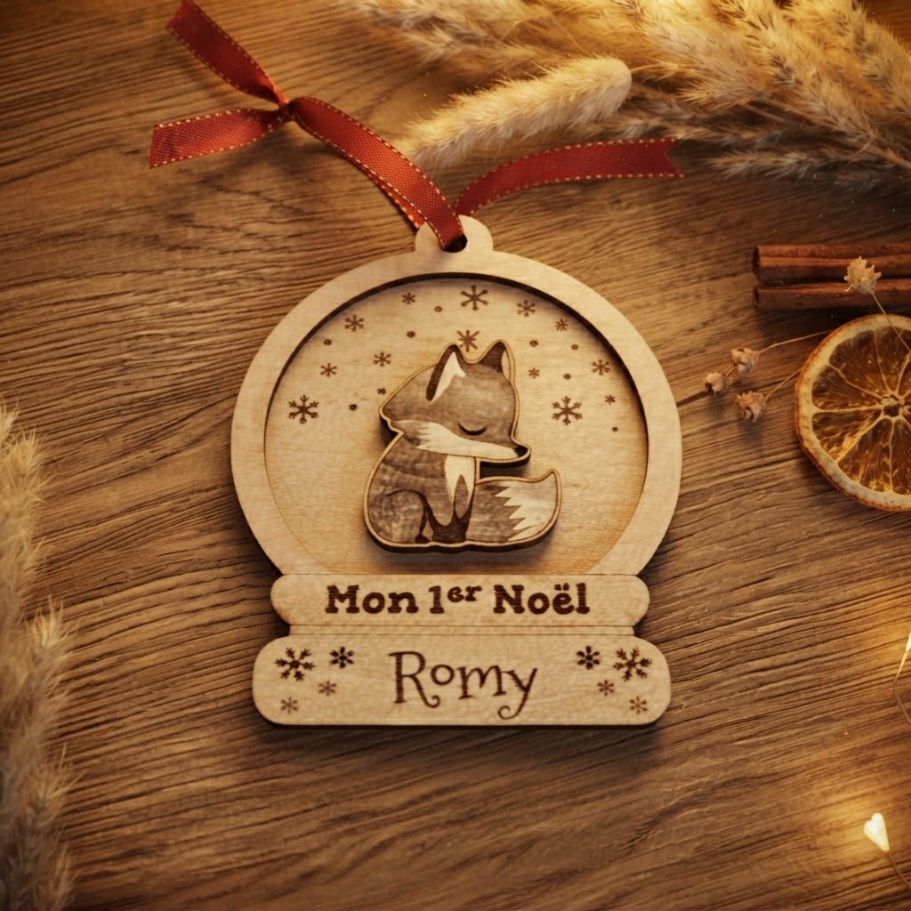 Boule de Noël Mon 1er Noël Renard en Bois Personnalisée