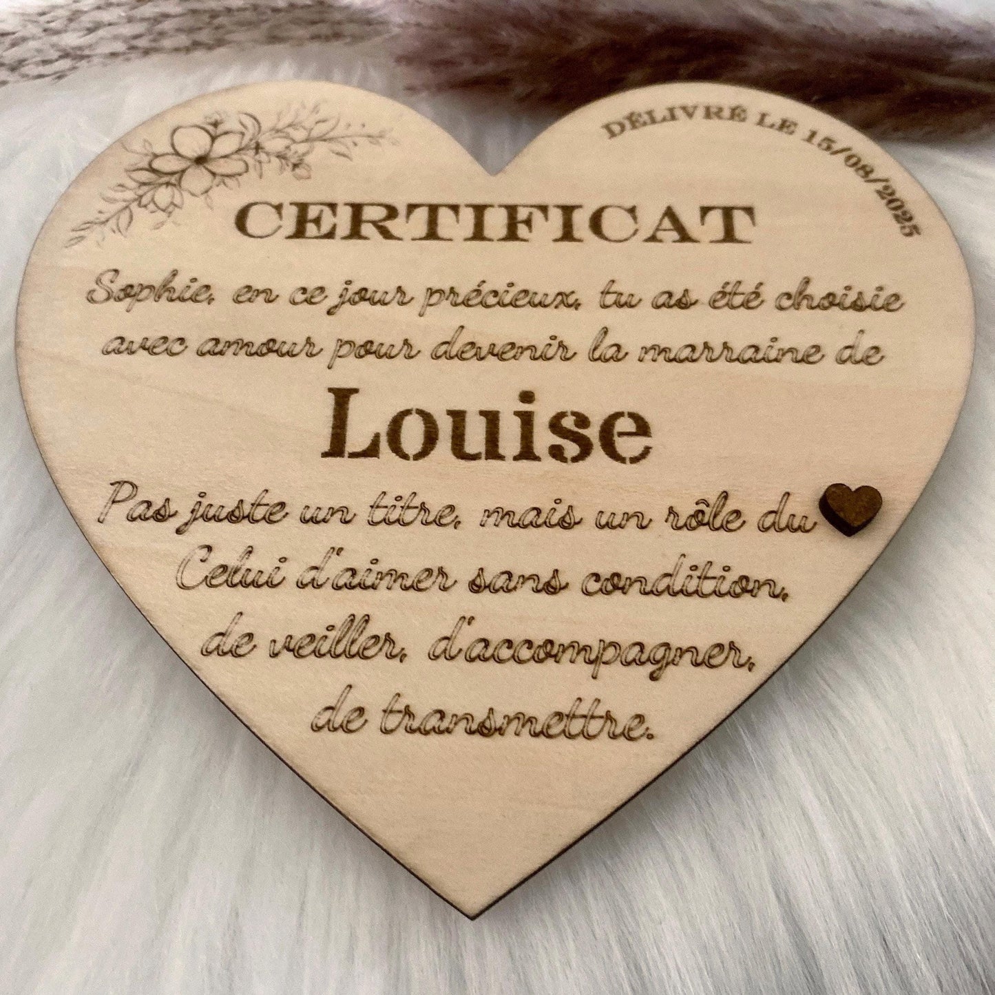 Certificat Marraine Personnalisé – Cadeau Baptême Original