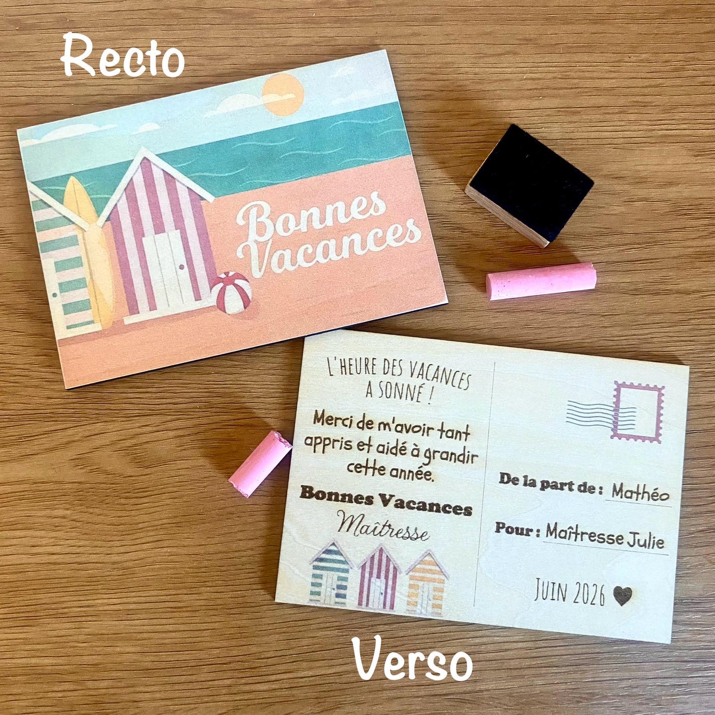 Carte Postale en Bois "Souvenirs de Classe" – Le Merci Intemporel