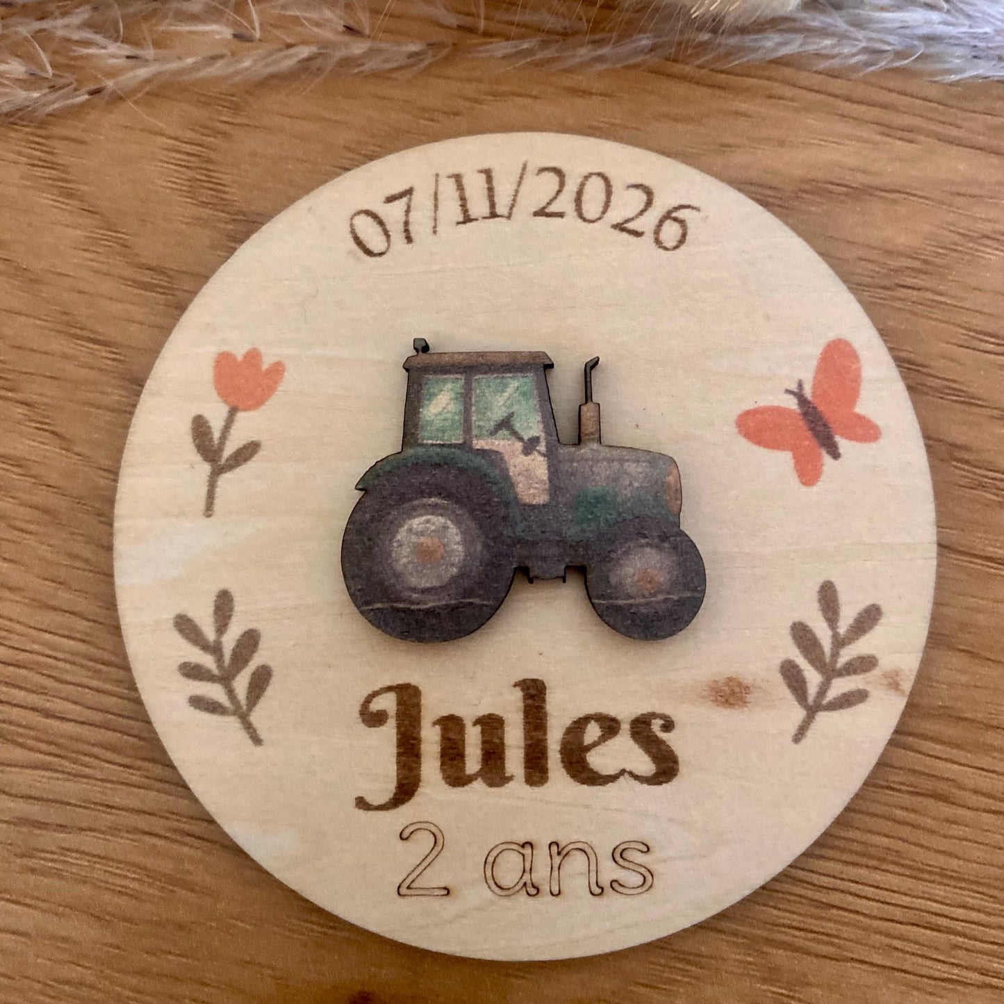 Magnet et marque-place personnalisé en bois – Thème Ferme pour anniversaire