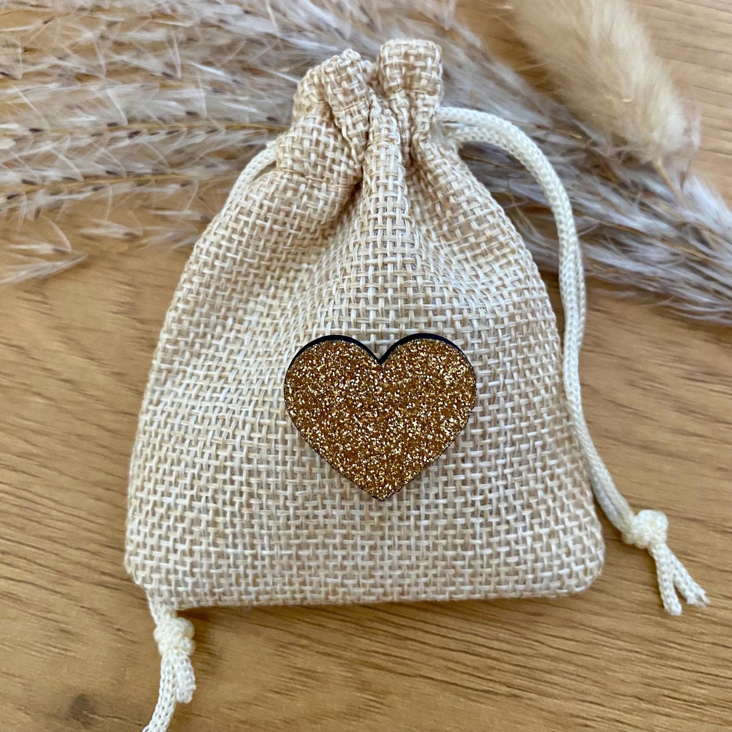 Câlin de Poche Cœur en Bois Pailleté – Cadeau Couple Original