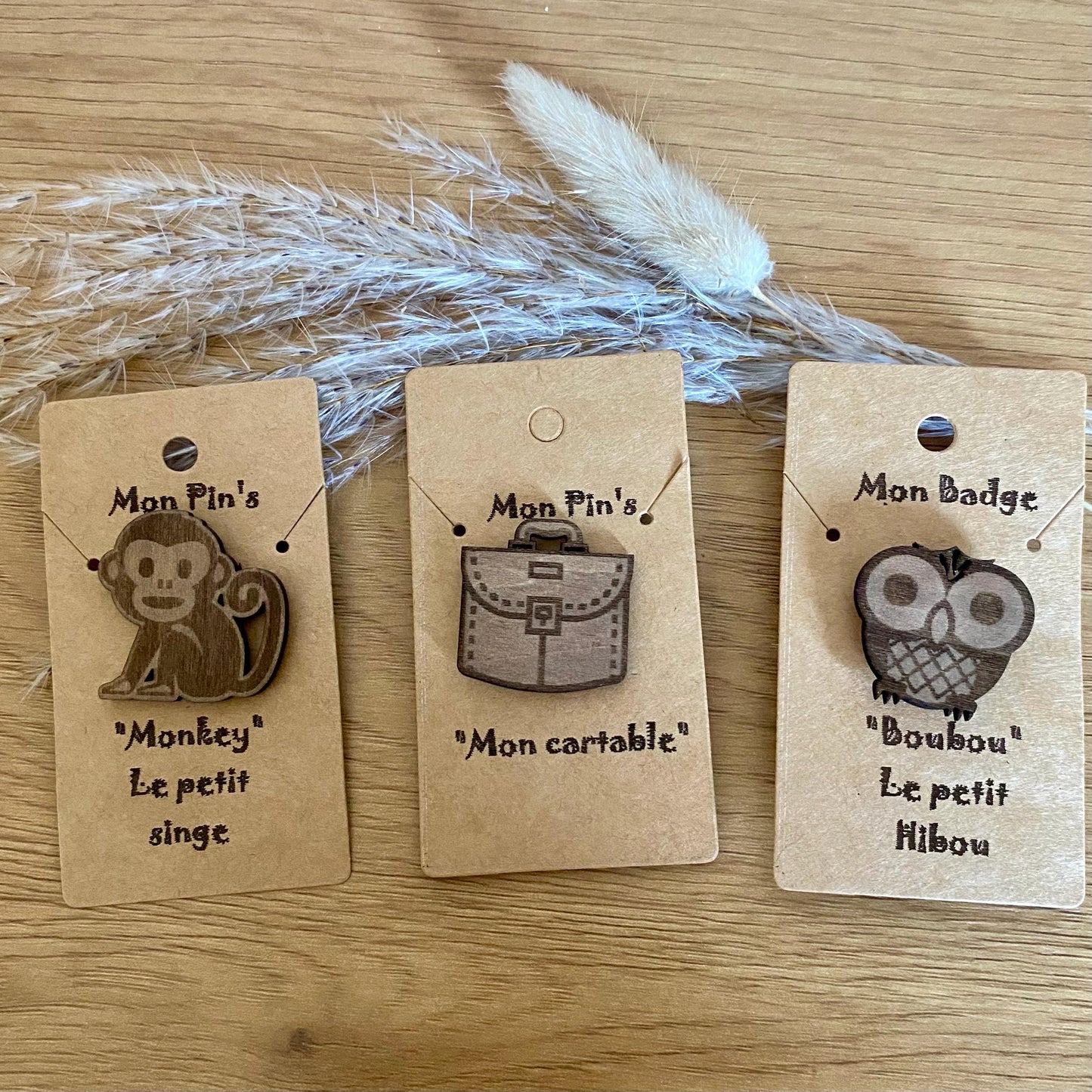 Pin's en Bois Animaux – Broche pour Sac et Vêtements Enfant