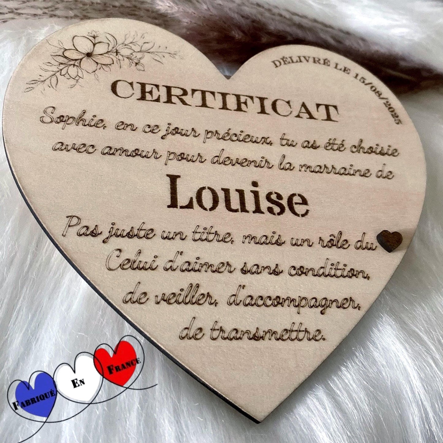 Certificat Marraine Personnalisé – Cadeau Baptême Original