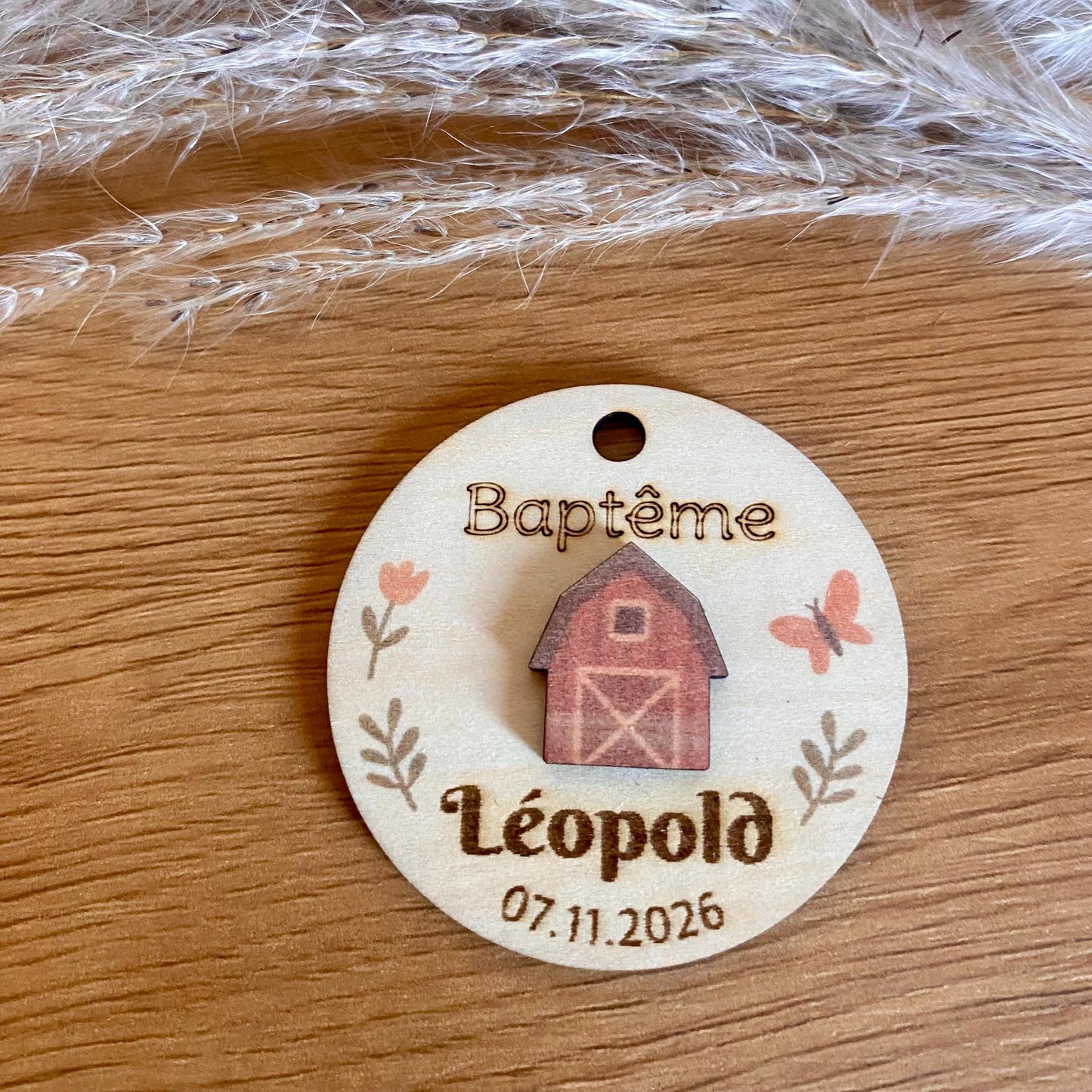 grandes tiquettes relief en bois, theme de la ferme pour baptême, anniversaire