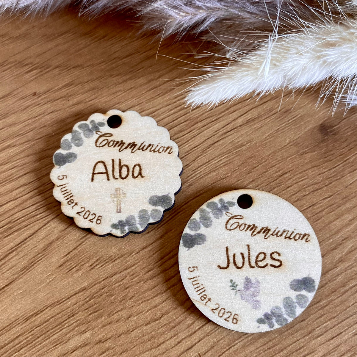 Collection communion ou première communion thème floral eucalyptus - Magnet, étiquette, marque-place, carte cadeau filleule, carte cadeau marraine parrain