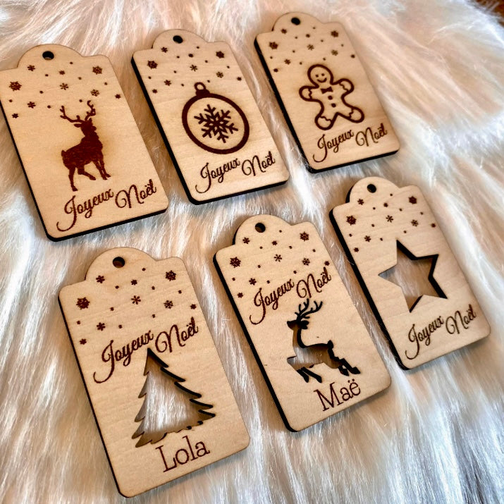 Lot de 6 etiquettes Noel en bois