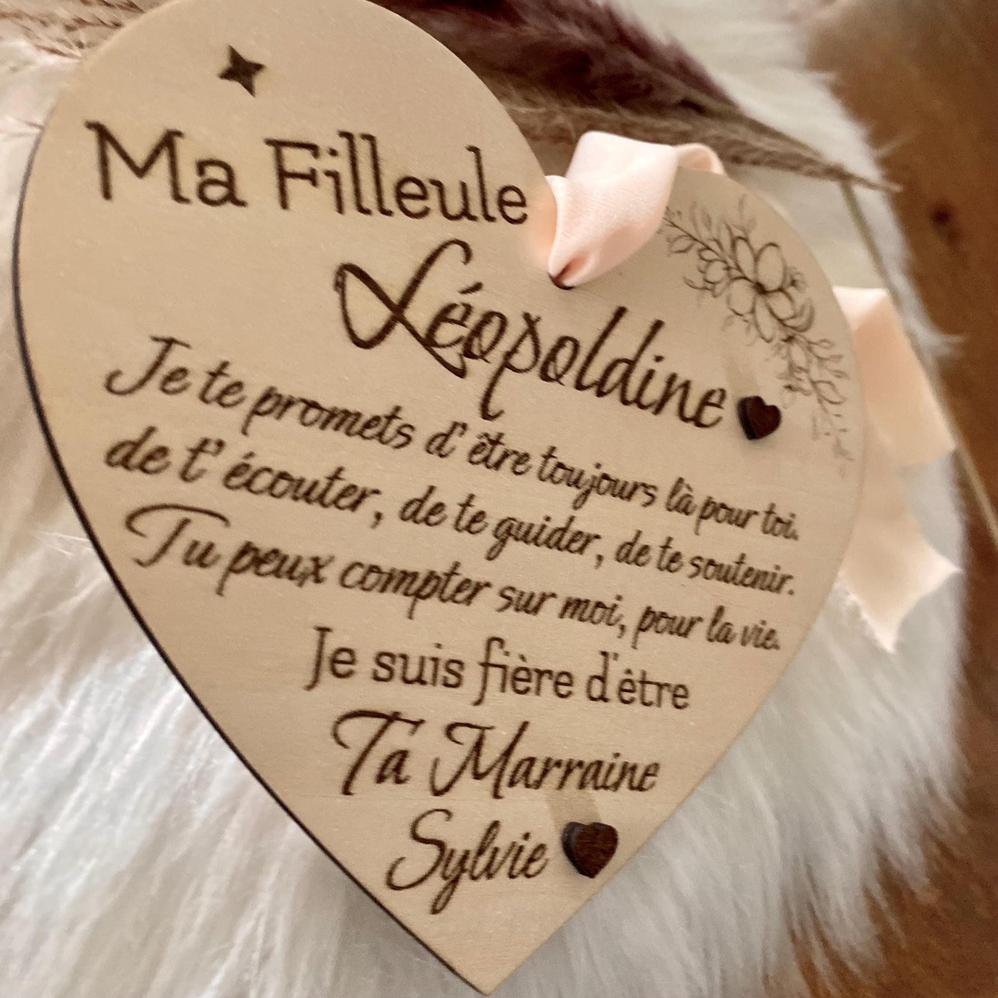 Carte Cœur en Bois – Cadeau Personnalisé (Baptême, Parrain, Marraine)