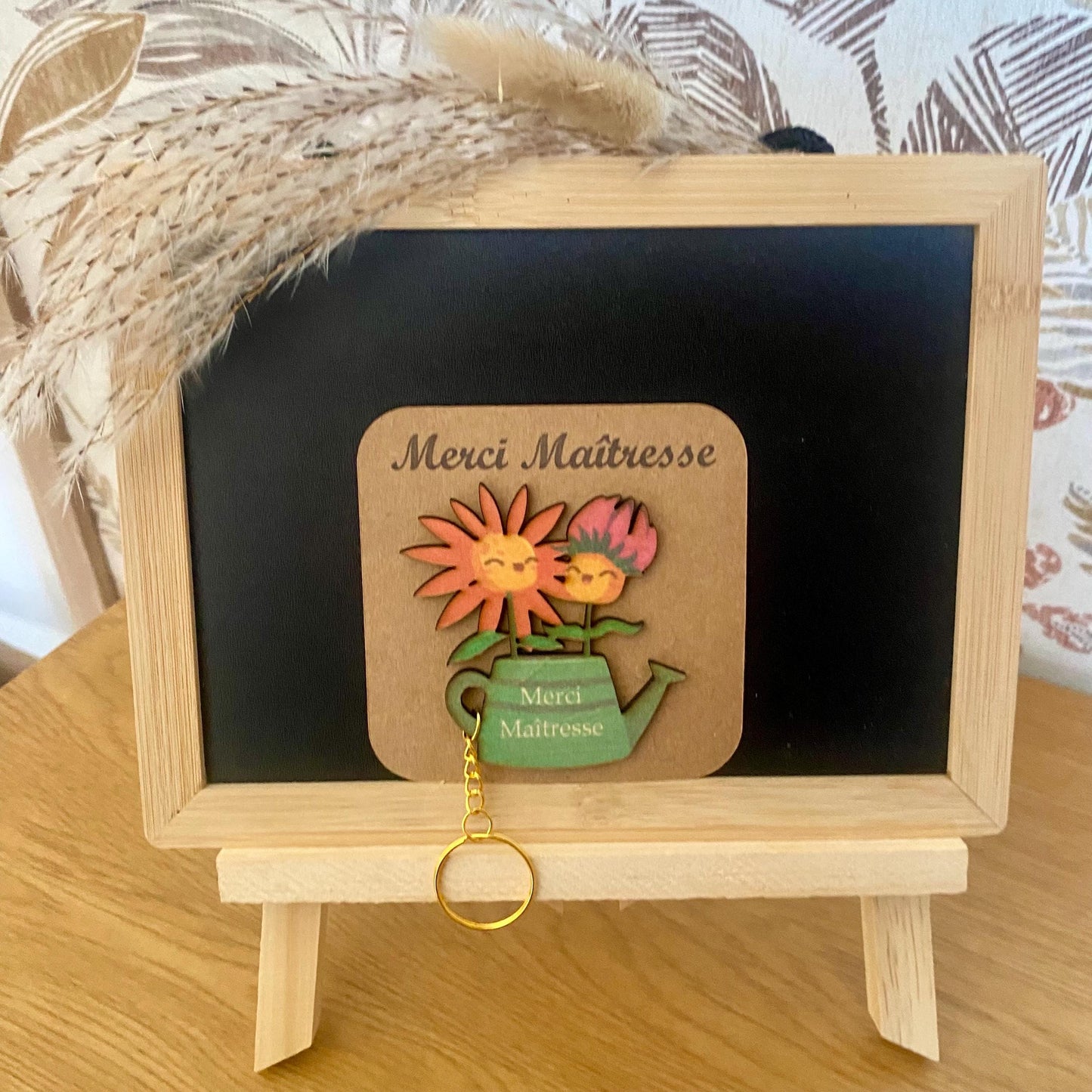 Porte-Clés Fleur en Bois Personnalisé – Cadeau Nounou & Maîtresse
