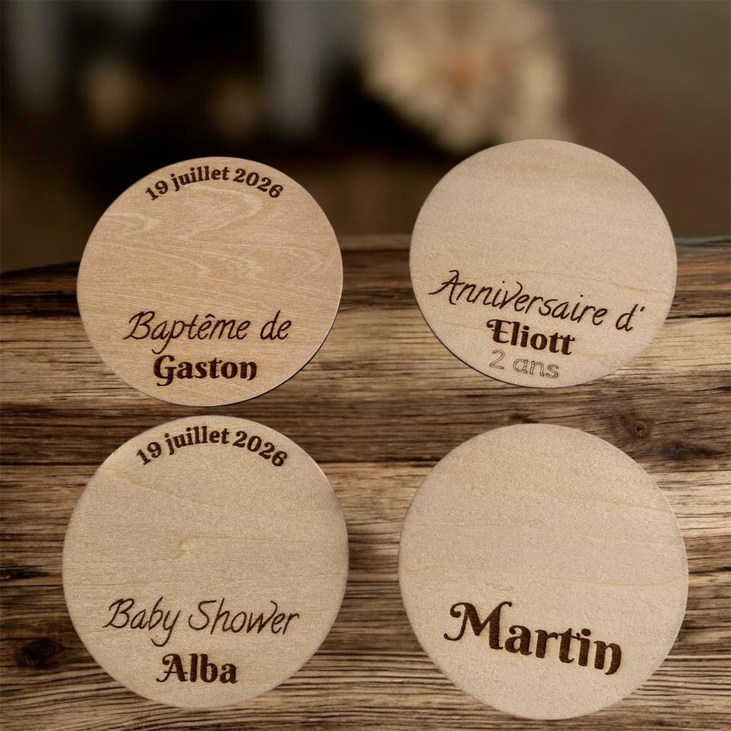 Marque-place et magnet personnalisé en bois – Thèmes héros et aventuriers