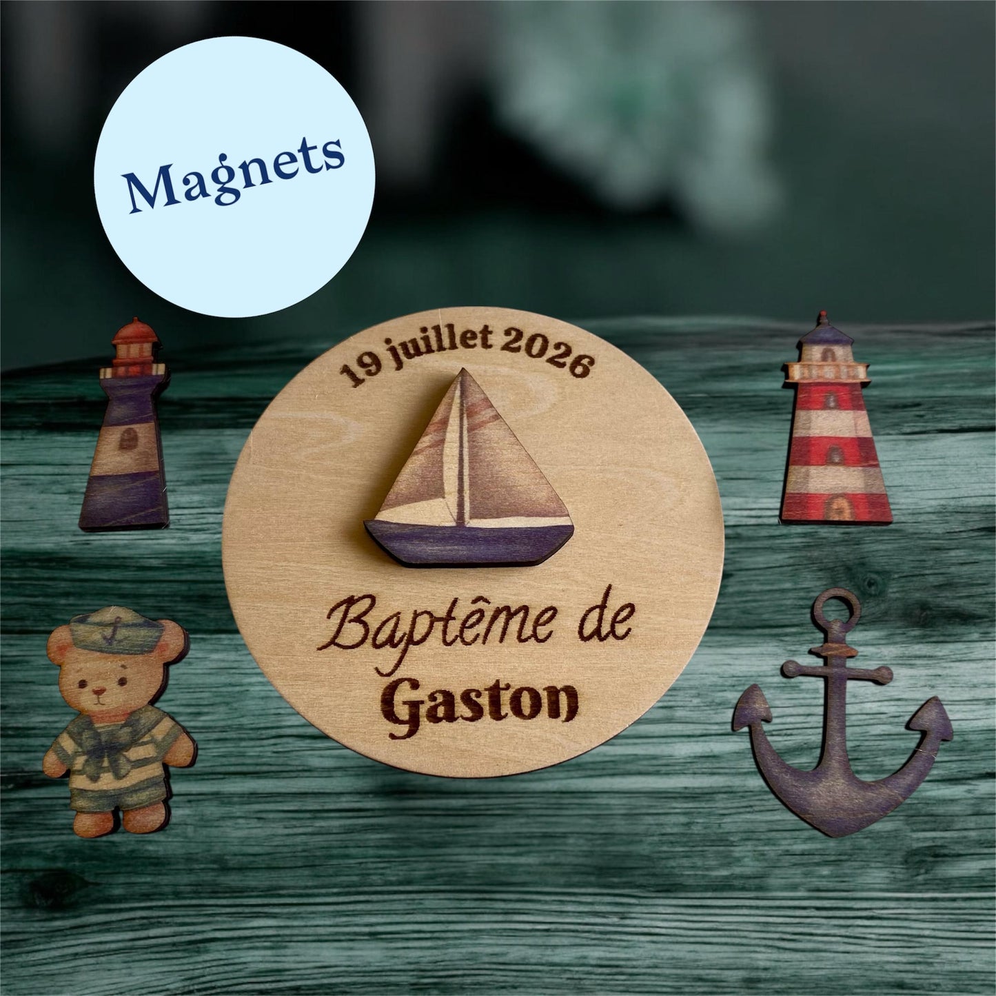 Étiquettes en Bois "Thème Marin" – Élégance et Authenticité pour vos Événements