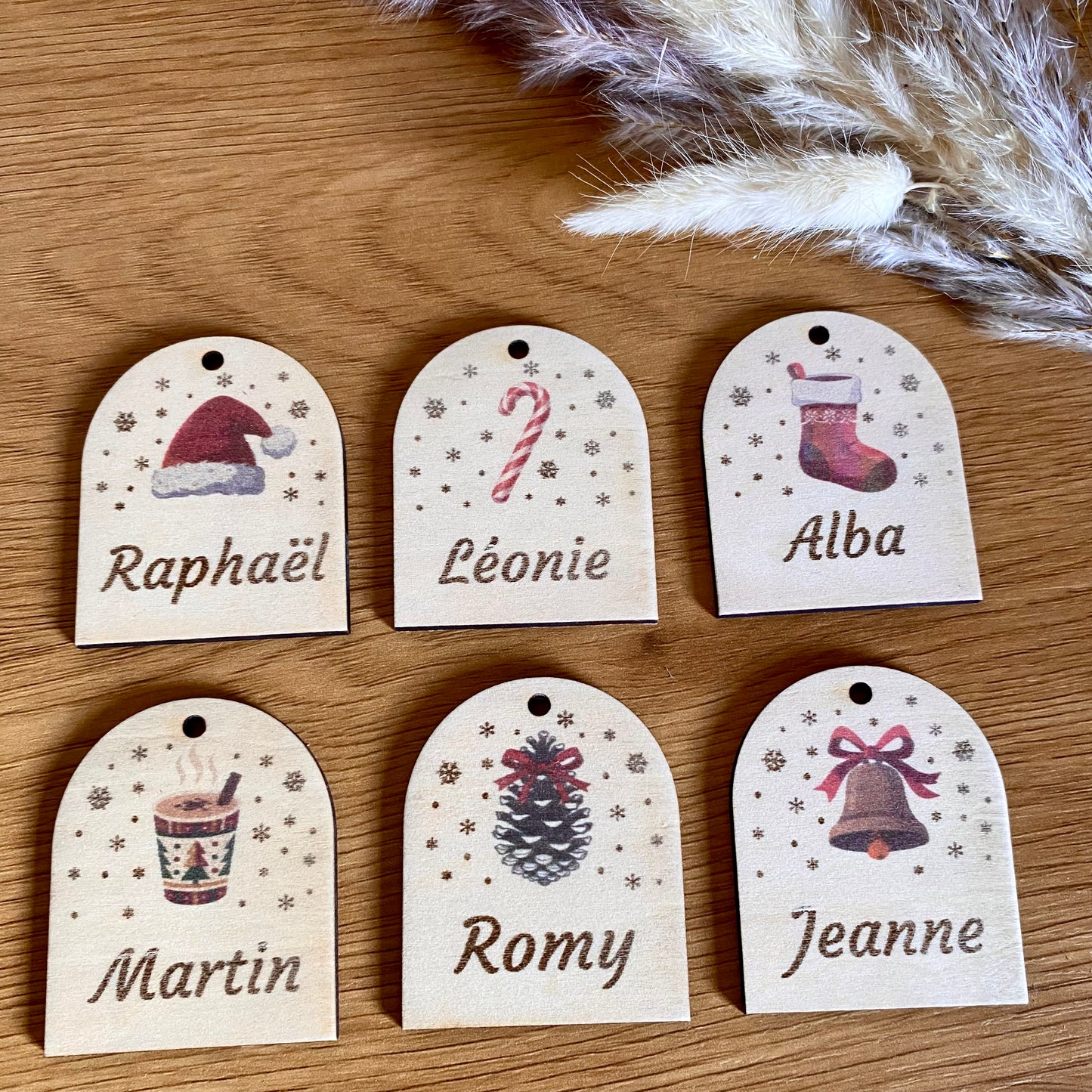 Lot Étiquettes Cadeau de Noël ou Marque-Place en Bois Personnalisé