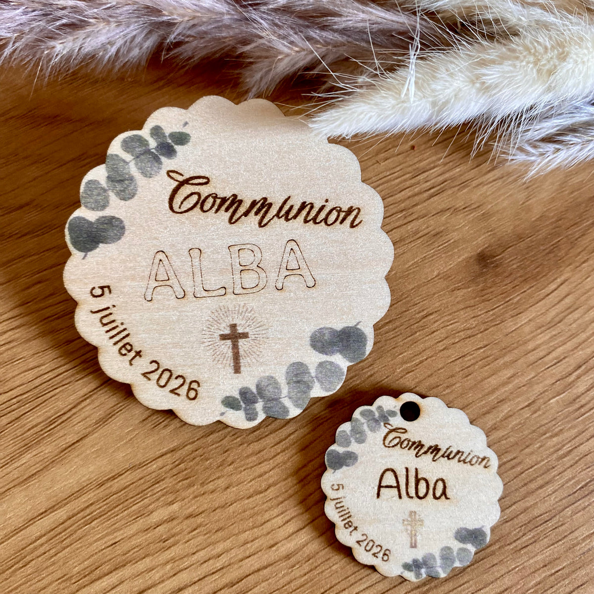 Collection communion ou première communion thème floral eucalyptus - Magnet, étiquette, marque-place, carte cadeau filleule, carte cadeau marraine parrain