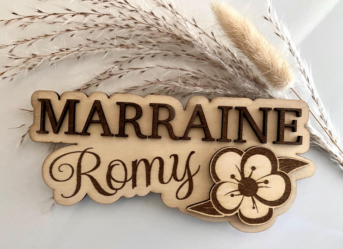 magnet en bois marraine fleur