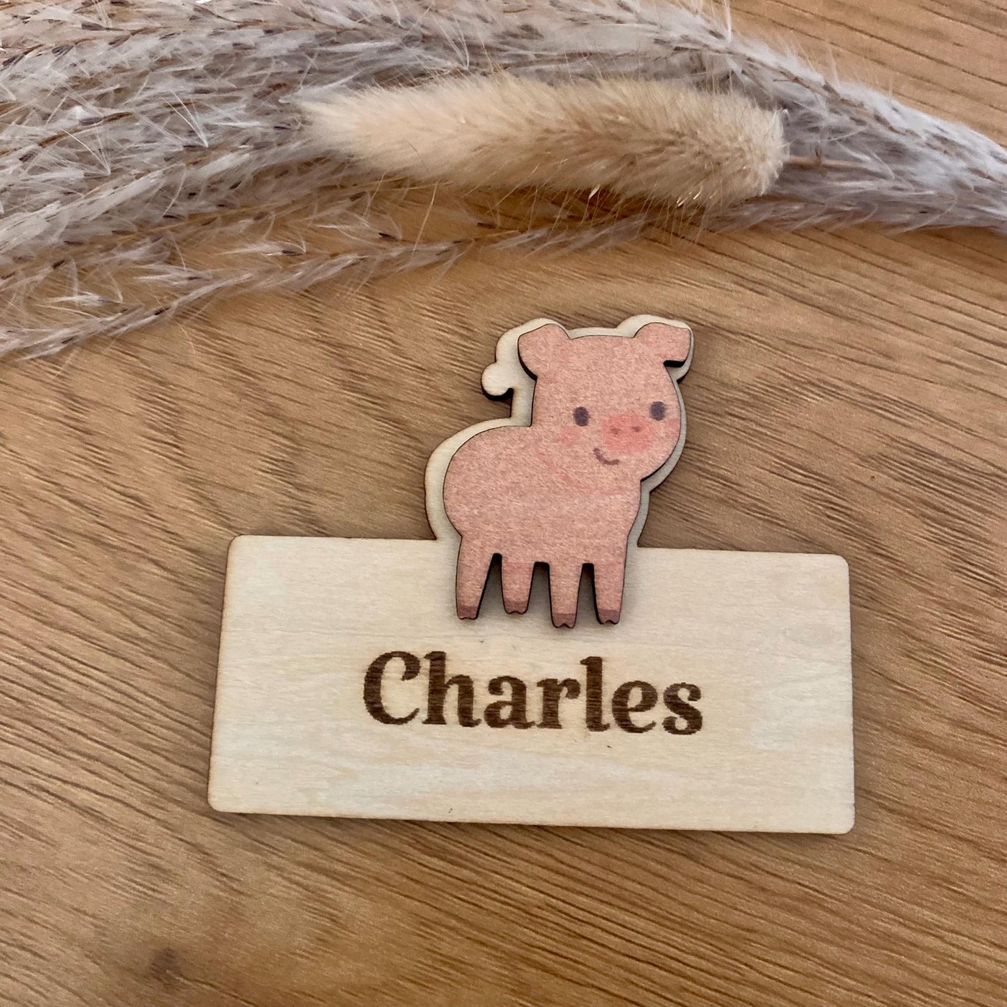 Marque-place en bois thème ferme modele cochon