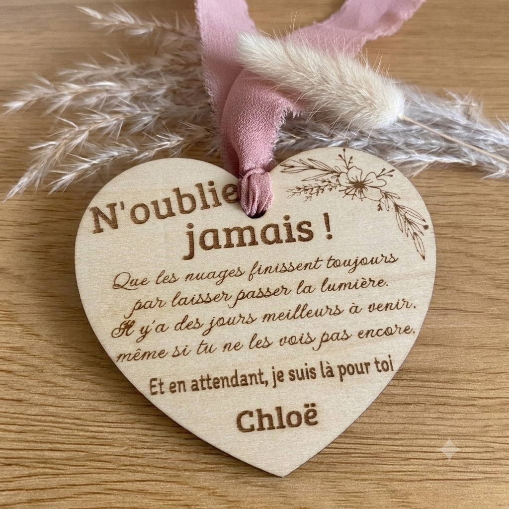 Cœur en Bois à Message Personnalisé – Petite Pensée Affectueuse