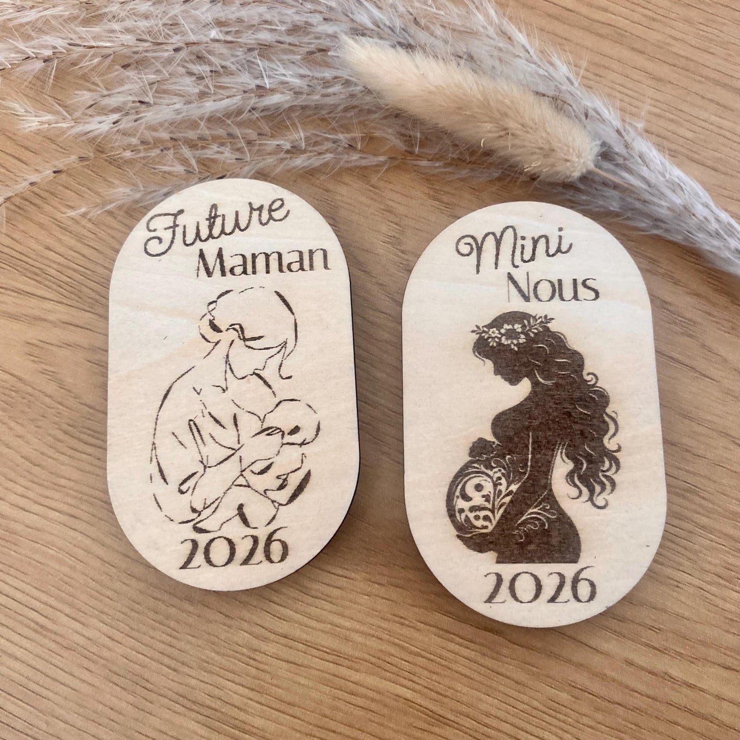 Magnet Annonce Grossesse en Bois – Texte Personnalisé