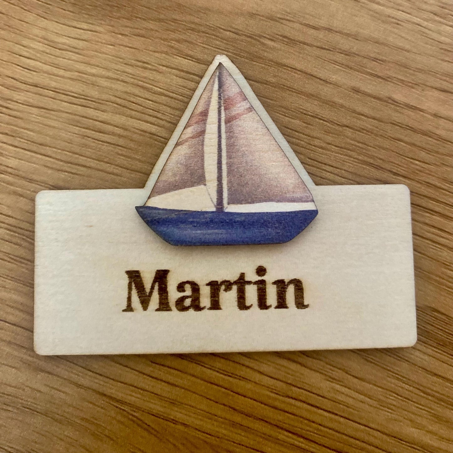Marque-Place et magnet baptême Marin – Souvenir en Bois Personnalisé