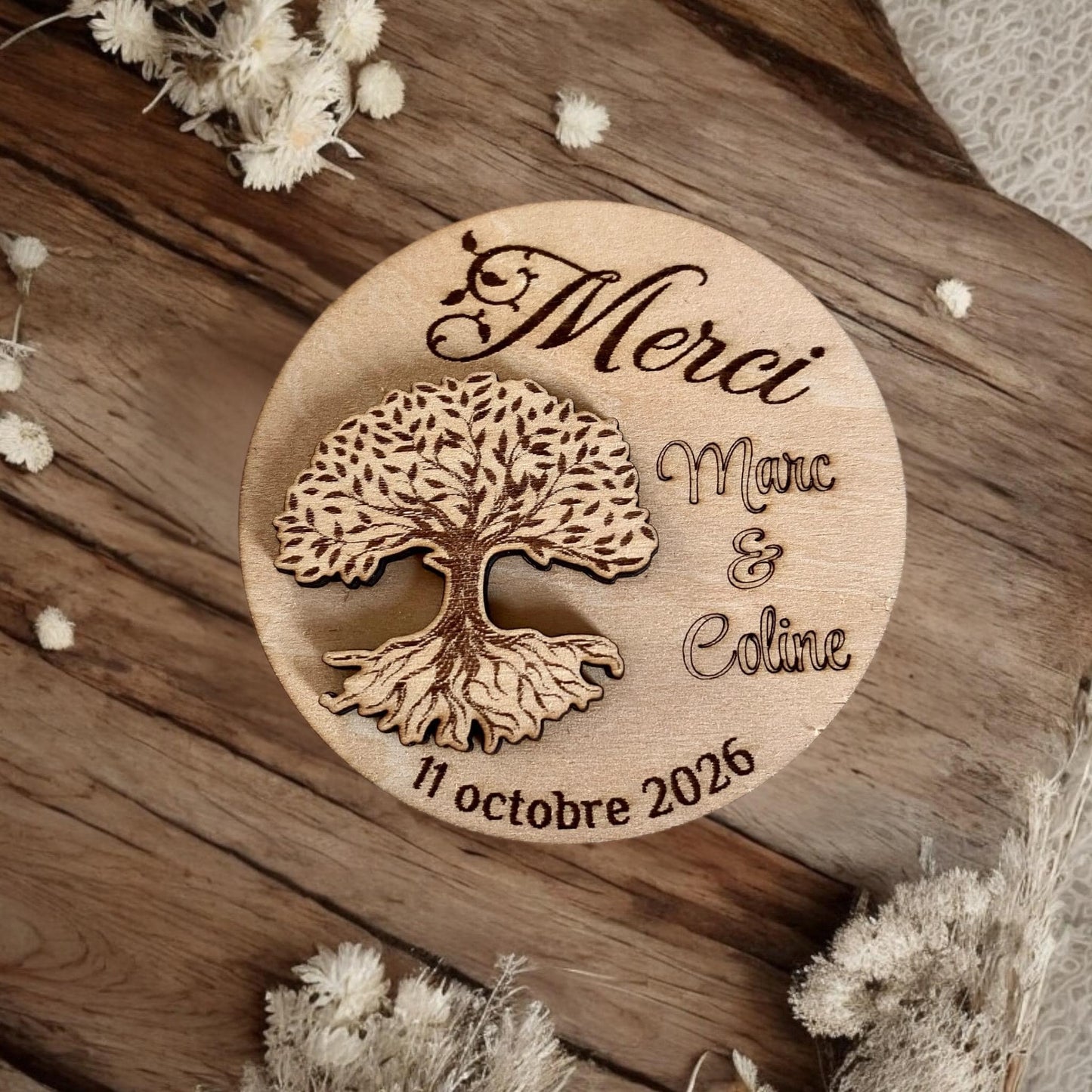 Porte-Alliances en Bois « Arbre de Vie » – Personnalisé pour votre Mariage