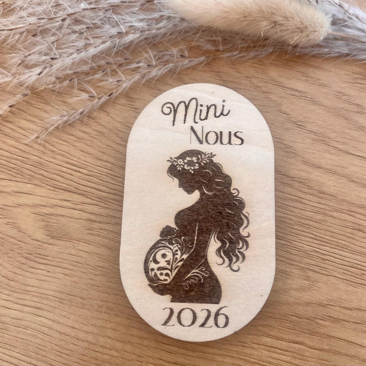 Magnet Annonce Grossesse en Bois – Texte Personnalisé