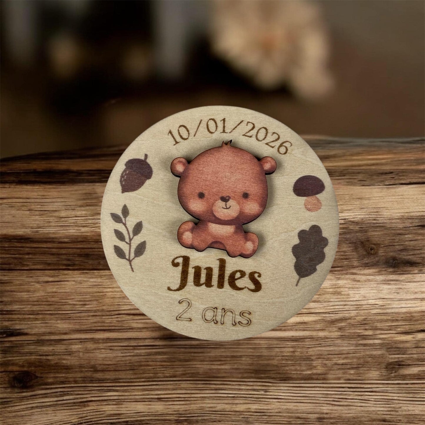 Magnet bois personnalisé ourson