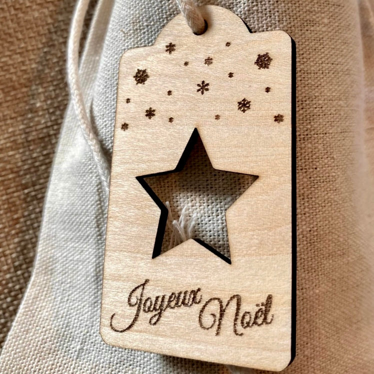 Lot de 6 Étiquettes Cadeaux de Noël en Bois Personnalisées - Fabriqué en France | Cadeau Noel