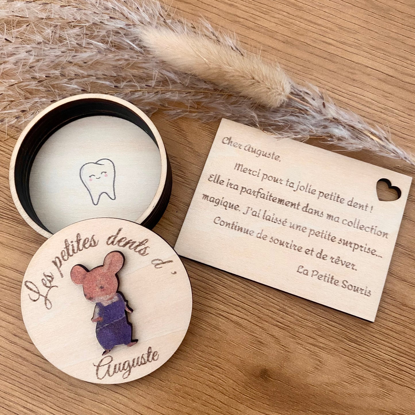 Boite à dents la petite souris et sa lettré personnalisee 