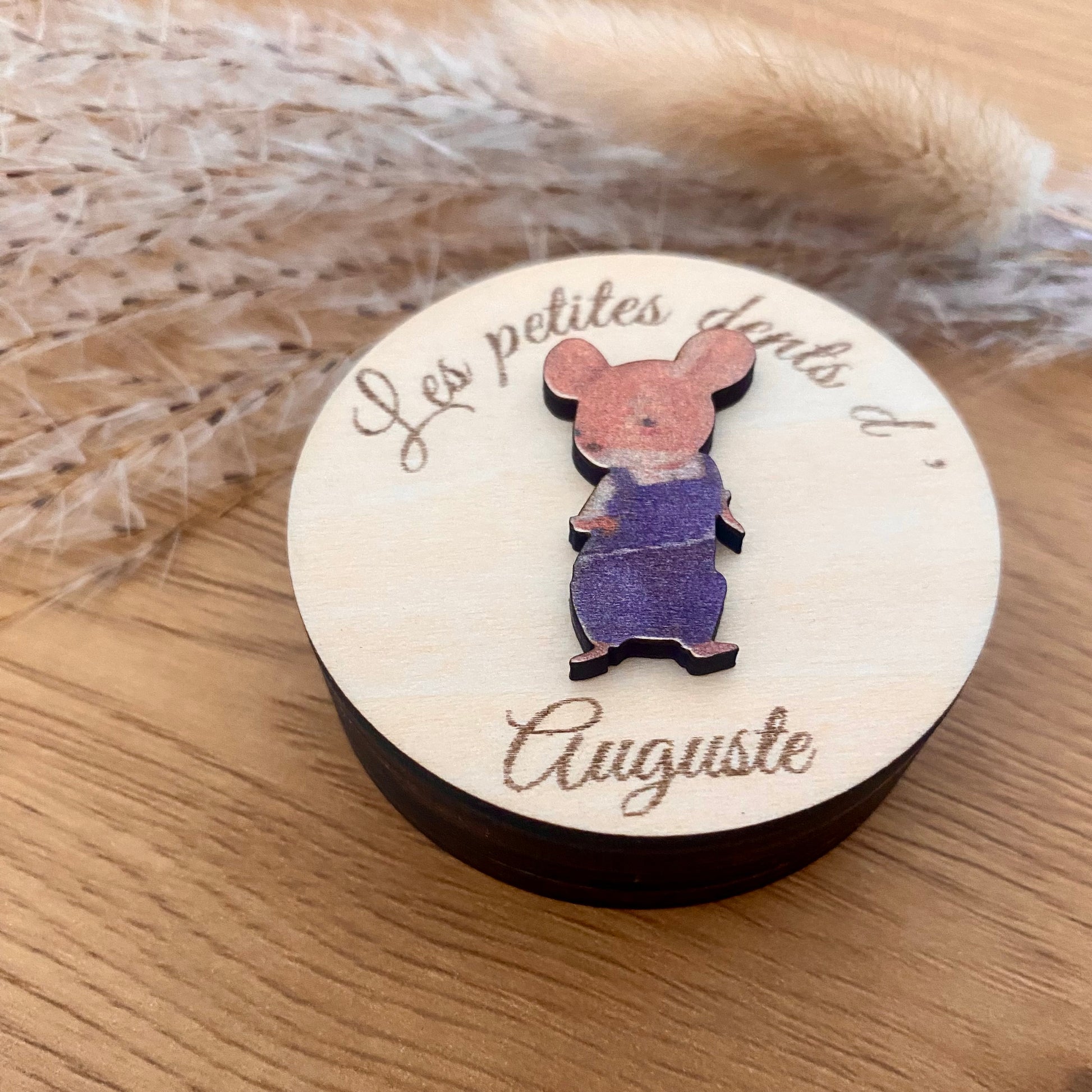 Boira à dents en bois la petite souris et sa lettre personnalisée