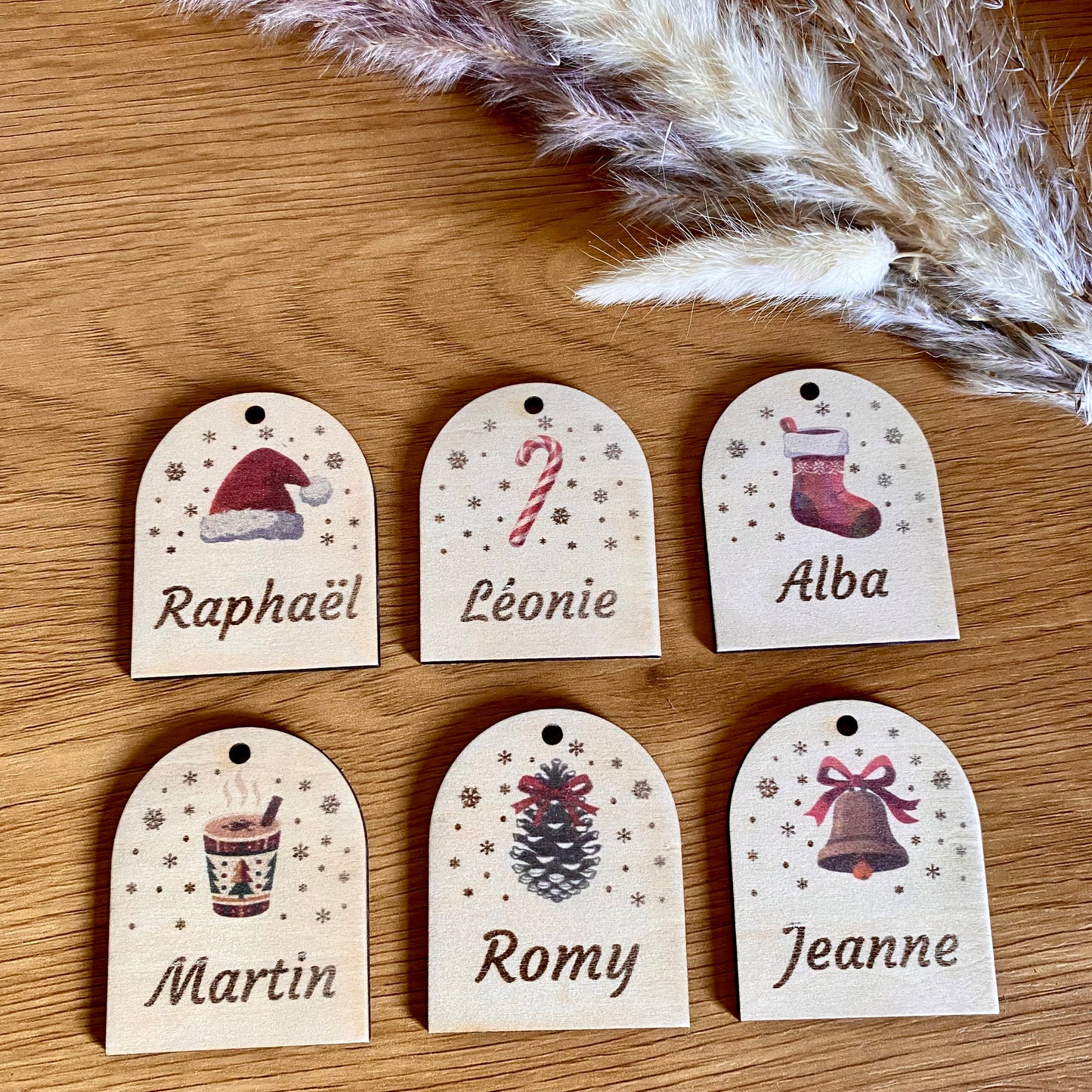 Lot Étiquettes Cadeau de Noël ou Marque-Place en Bois Personnalisé