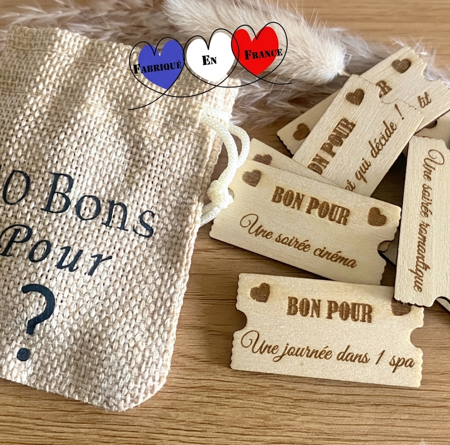 Petit pochon et coupons en bois jeu de couple 