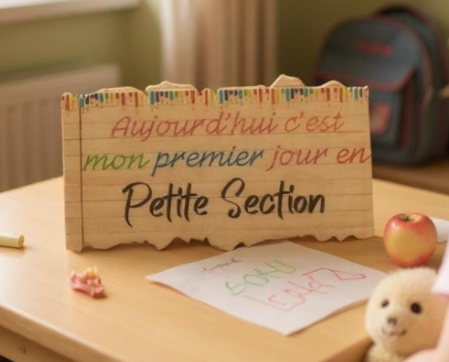 Détail impression et gravure plaque rentrée scolaire style écolier