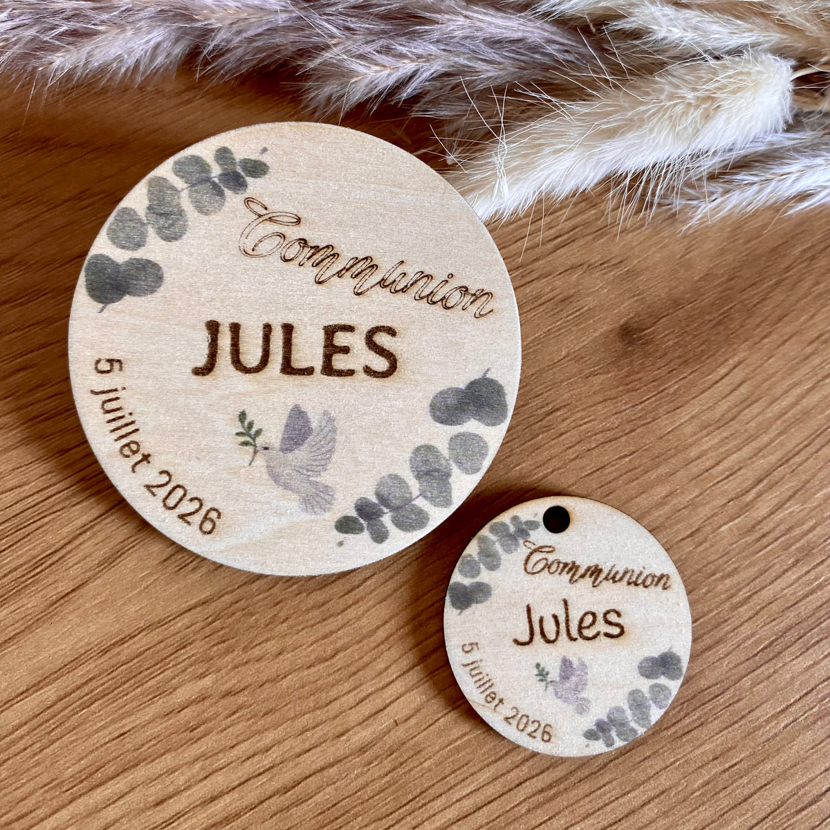 Collection communion ou première communion thème floral eucalyptus - Magnet, étiquette, marque-place, carte cadeau filleule, carte cadeau marraine parrain