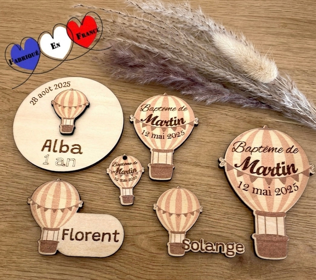 Ensemble de decoration pour bapteme thème montgolfière cadeaux invités etiquettes Magnet marque-place
