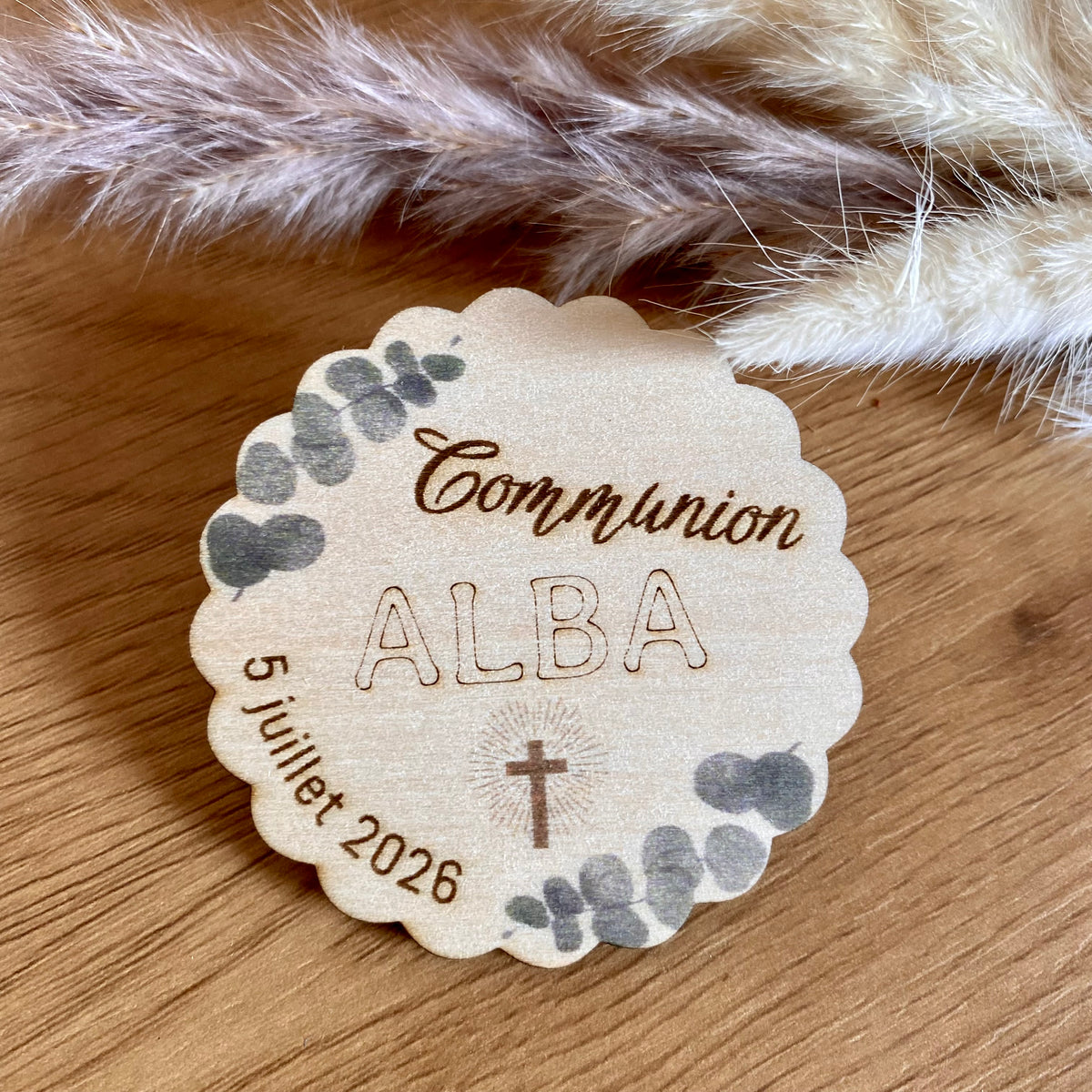Collection communion ou première communion thème floral eucalyptus - Magnet, étiquette, marque-place, carte cadeau filleule, carte cadeau marraine parrain