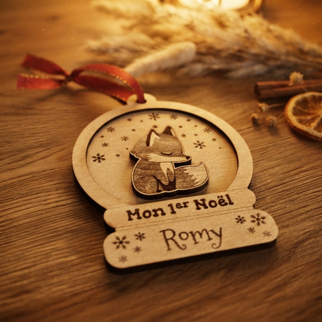 Boule de Noël Mon 1er Noël Renard en Bois Personnalisée