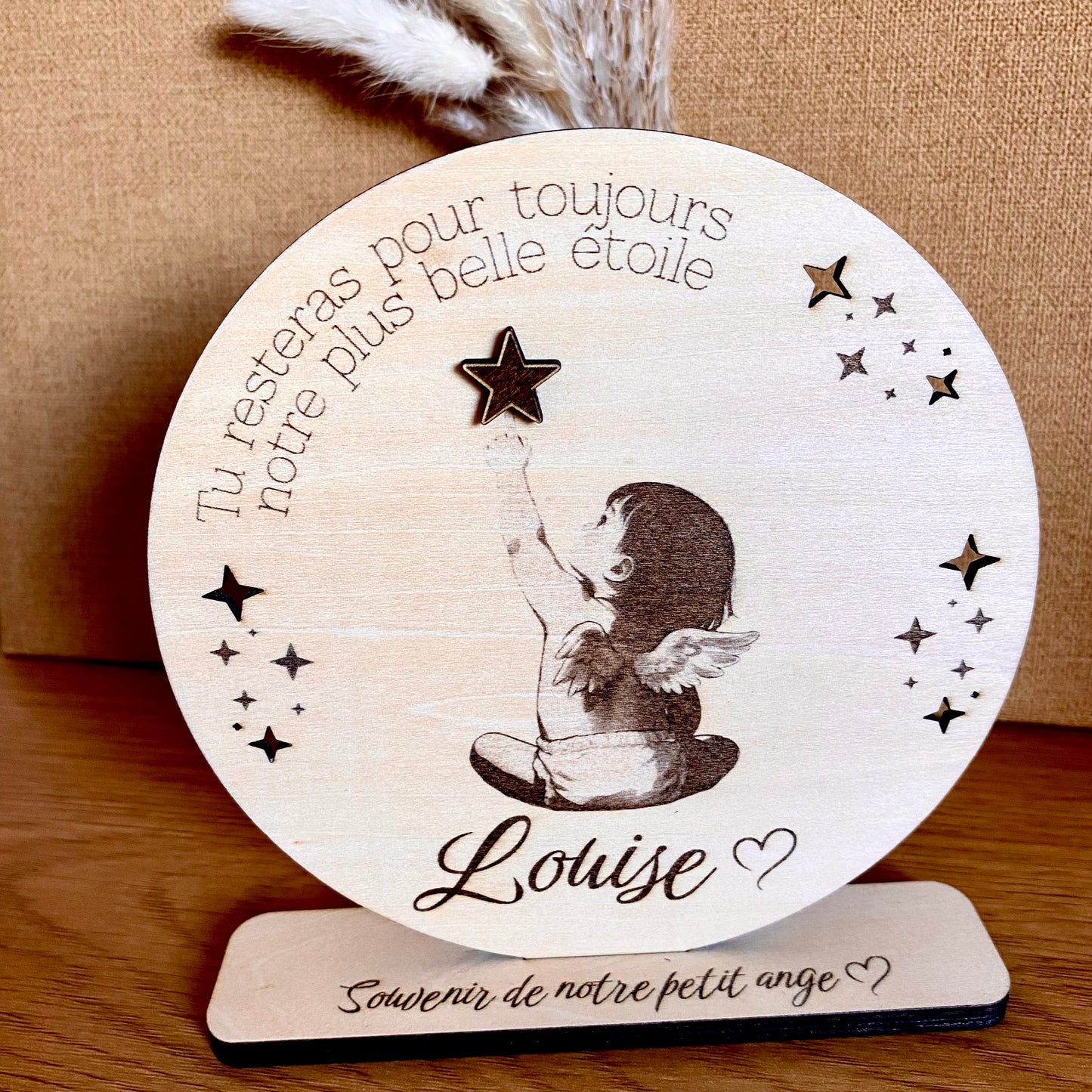 Boule commémorative en bois Petit Ange personnalisée