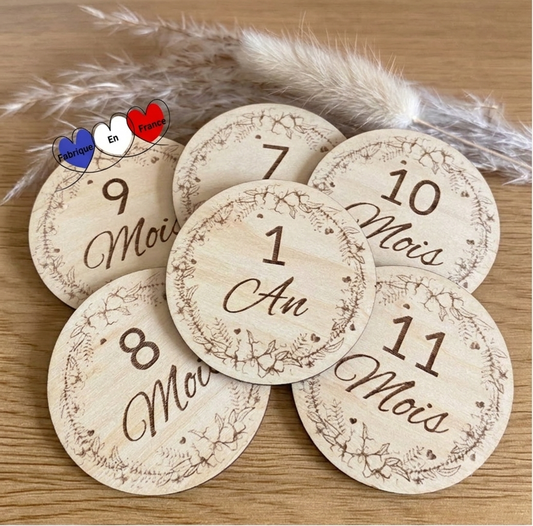 Carte Étape en Bois Fleur de Coton – Annonce Naissance Prénom