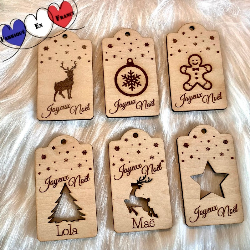 6 etiquettes de noël en bois gravé